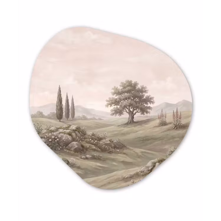 Heuvellandschap - Bomen - Natuur - Groen Wandcirkel Organisch Aluminium middel -3d