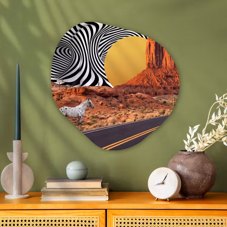 Organic painting - Aluminum -. Horse - Desert - Nature - Paard - Woestijn - Natuur Wandcirkel Organisch Aluminium middel
