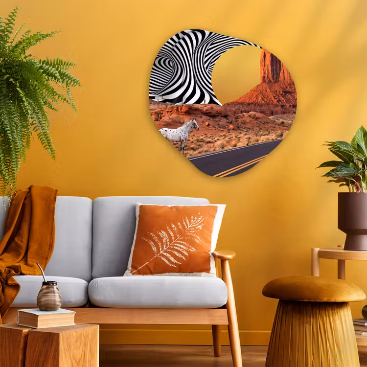 Organic painting - Aluminum -. Horse - Desert - Nature - Paard - Woestijn - Natuur Wandcirkel Organisch Aluminium middel