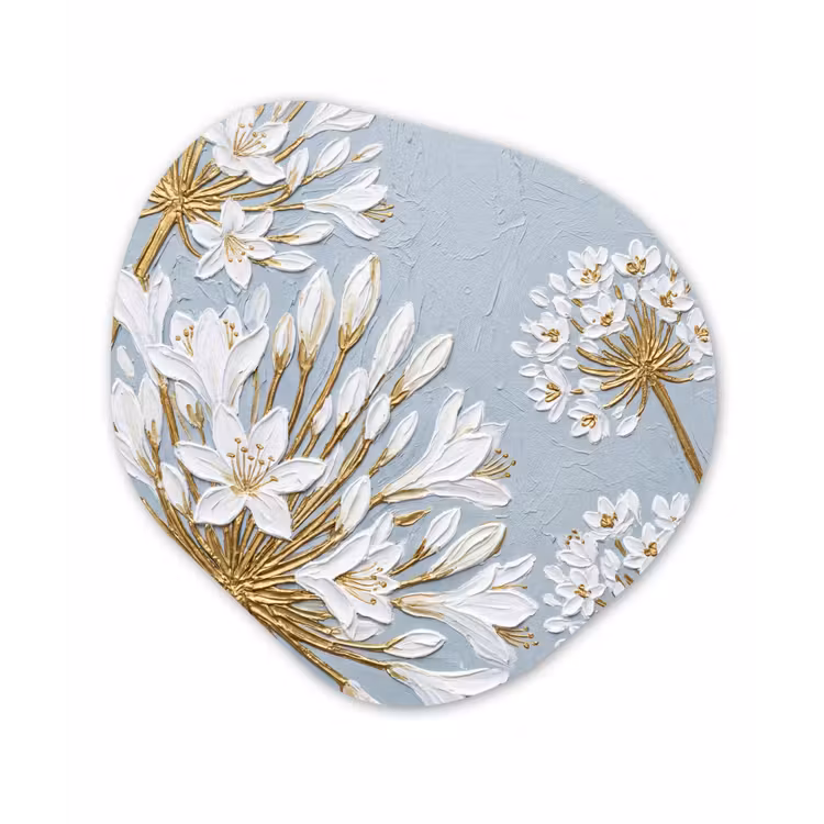 Illustratie - Bloemen - Blauw Wandcirkel Organisch Aluminium middel -3d