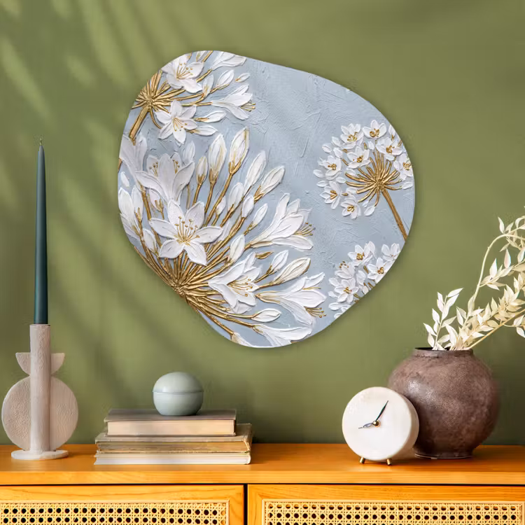 Illustratie - Bloemen - Blauw Wandcirkel Organisch Aluminium middel -sfeer2