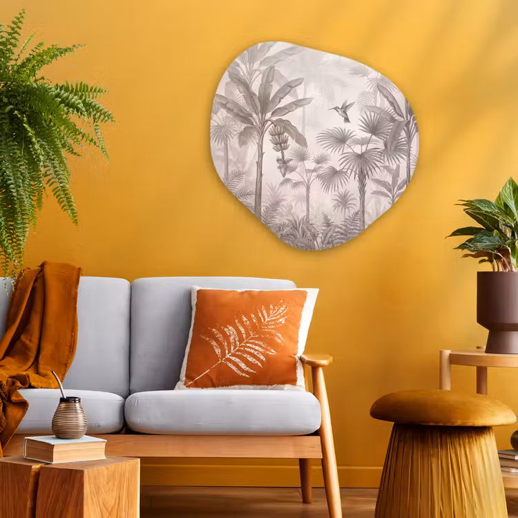 Jungle - Banenboom - Kolibrie - Beige Wandcirkel Organisch Aluminium middel -sfeer4