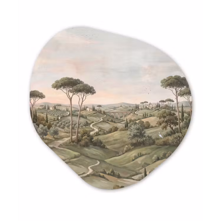 Landschap - Heuvels - Zandpad - Groen Wandcirkel Organisch Aluminium middel -3d