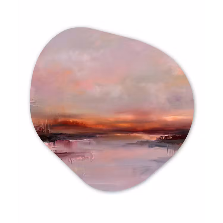 Landschap - Zonsondergang - Abstract - Modern - Roze Wandcirkel Organisch Aluminium middel -3d