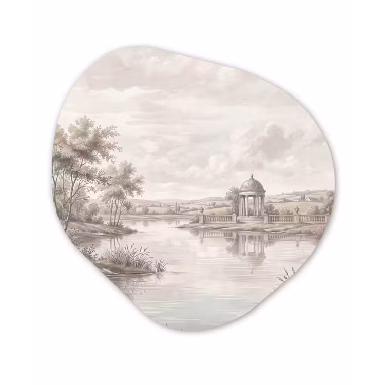 Landschap - Water - Natuur - Sepia Wandcirkel Organisch Aluminium middel -3d