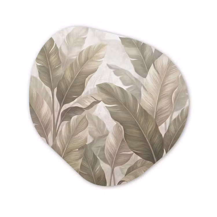 Bladeren - Tropisch - Natuur - Abstract - Beige Wandcirkel Organisch Aluminium middel -3d