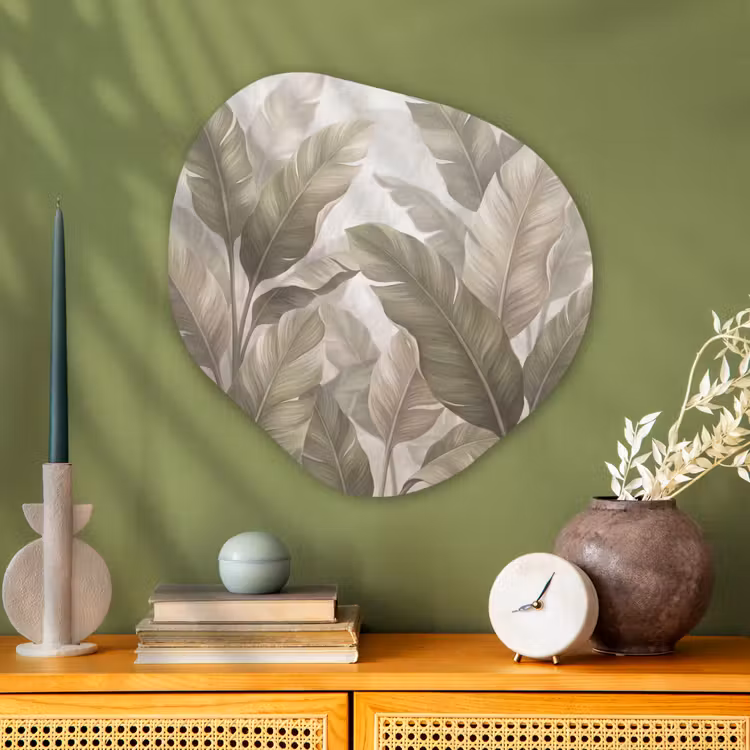 Bladeren - Tropisch - Natuur - Abstract - Beige Wandcirkel Organisch Aluminium middel -sfeer2
