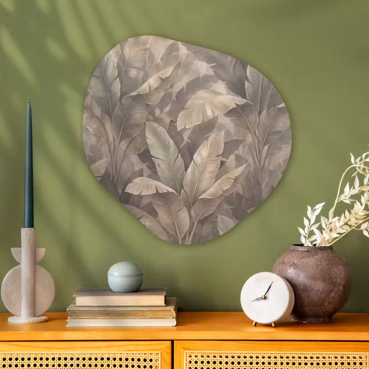 Bladeren - Tropisch - Natuur - Modern - Beige Wandcirkel Organisch Aluminium middel -sfeer2