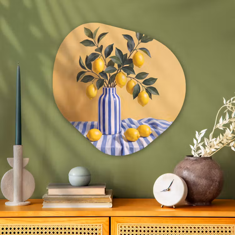 Organic painting - Aluminum -. Lemon - Still Life - Modern - Citroen - Stilleven - Modern Wandcirkel Organisch Aluminium middel