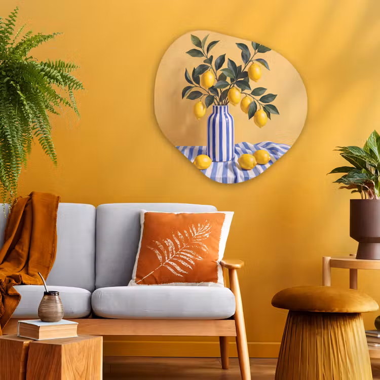 Organic painting - Aluminum -. Lemon - Still Life - Modern - Citroen - Stilleven - Modern Wandcirkel Organisch Aluminium middel