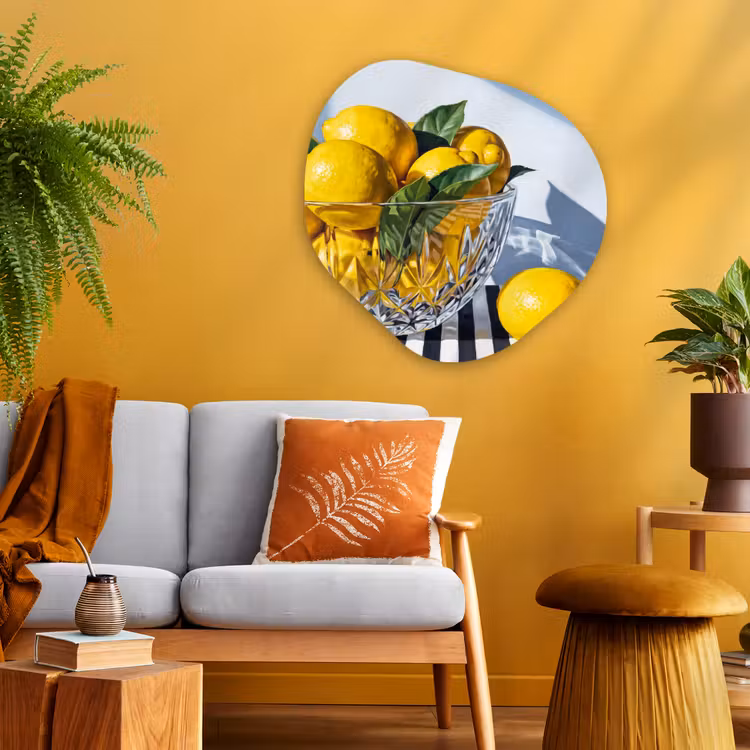 Organic painting - Aluminum -. Lemons - Fruit - Yellow - Citroenen - Fruit - Geel Wandcirkel Organisch Aluminium middel