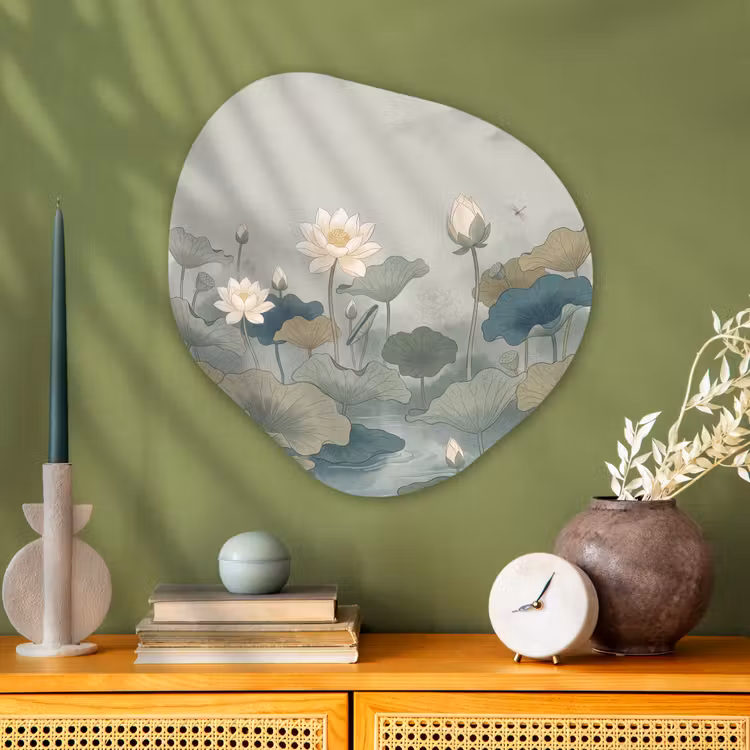 Lotus - Bloemen - Groen Wandcirkel Organisch Aluminium middel -sfeer2
