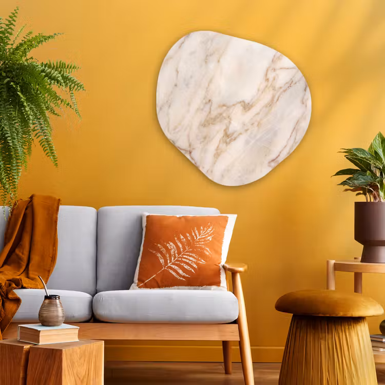 Marmer - Ader - Abstract - Wit - Goud Wandcirkel Organisch Aluminium middel -sfeer4