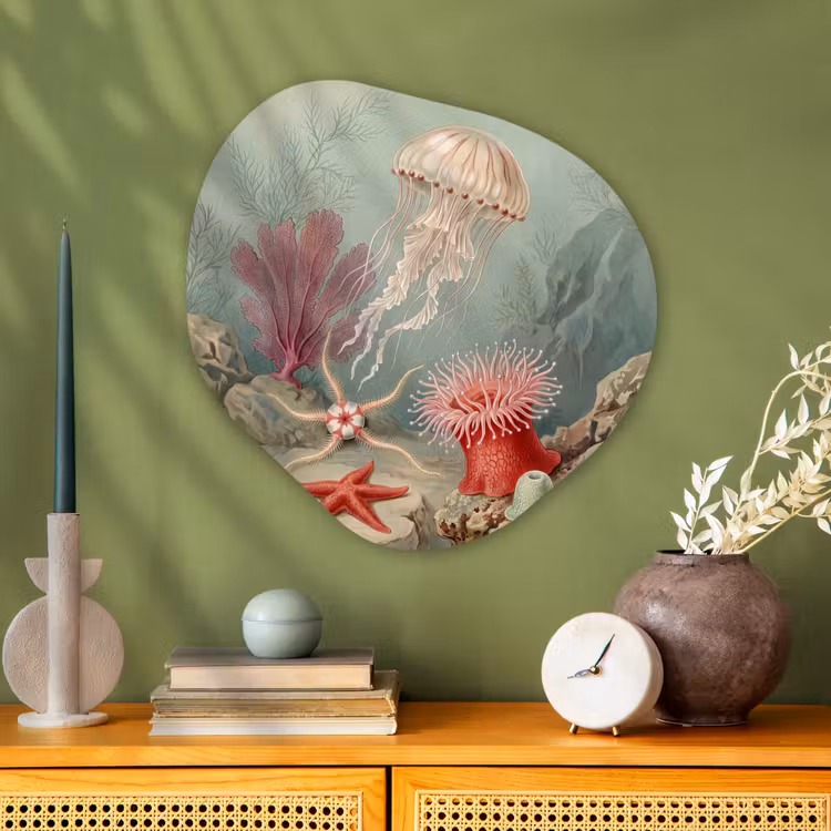 Zeeleven - Kwal - Onderwater - Illustratie - Beige Wandcirkel Organisch Aluminium middel -sfeer2