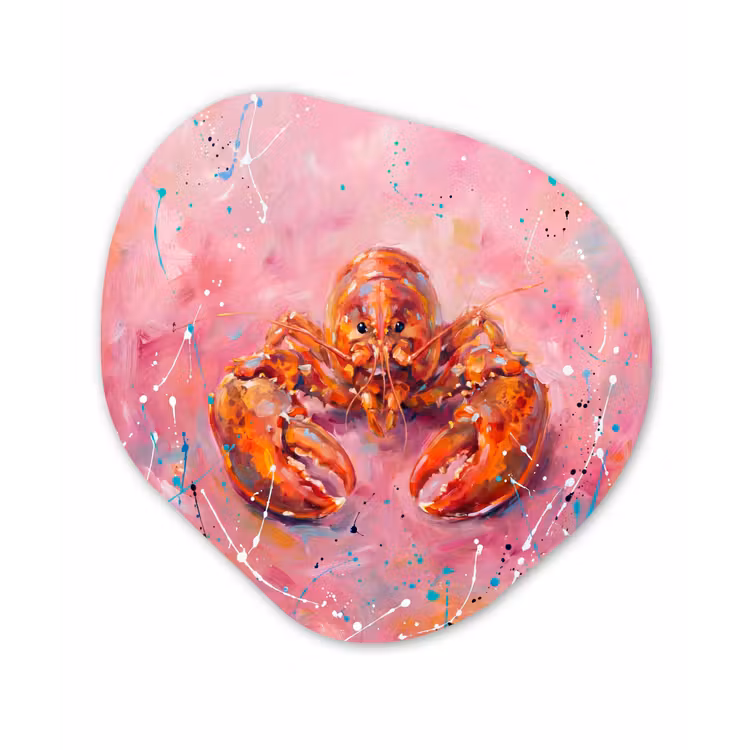 Zeeleven - Kreeft - Spatters - Abstract - Roze Wandcirkel Organisch Aluminium middel -3d