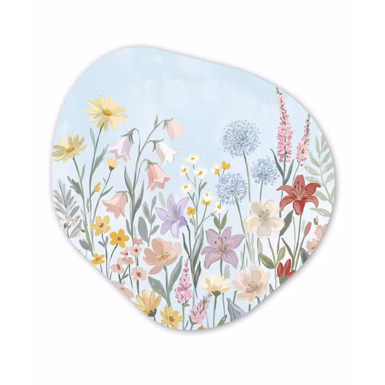 Weidebloemen - Illustratie - Kleurrijk Wandcirkel Organisch Aluminium middel -3d