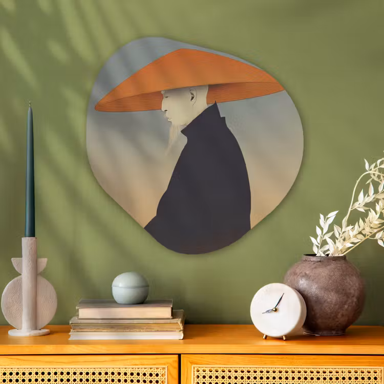 Minimalistisch - Silhouet - Oranje Wandcirkel Organisch Aluminium middel -sfeer2