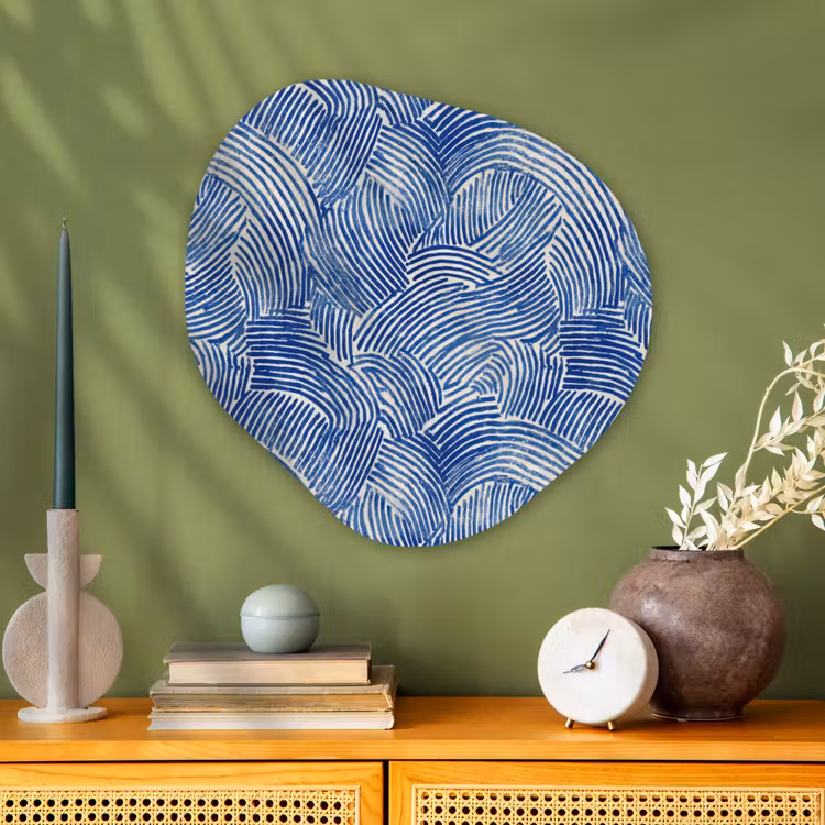 Modern - Abstract - Blauw Wandcirkel Organisch Aluminium middel 851 -sfeer2