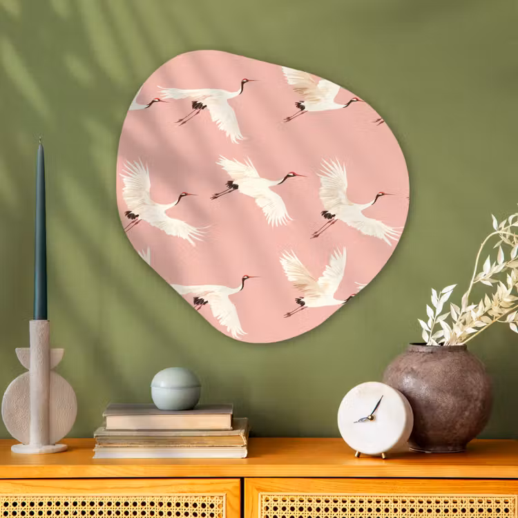 Modern - Kraanvogels - Roze Wandcirkel Organisch Aluminium middel 851 -sfeer2