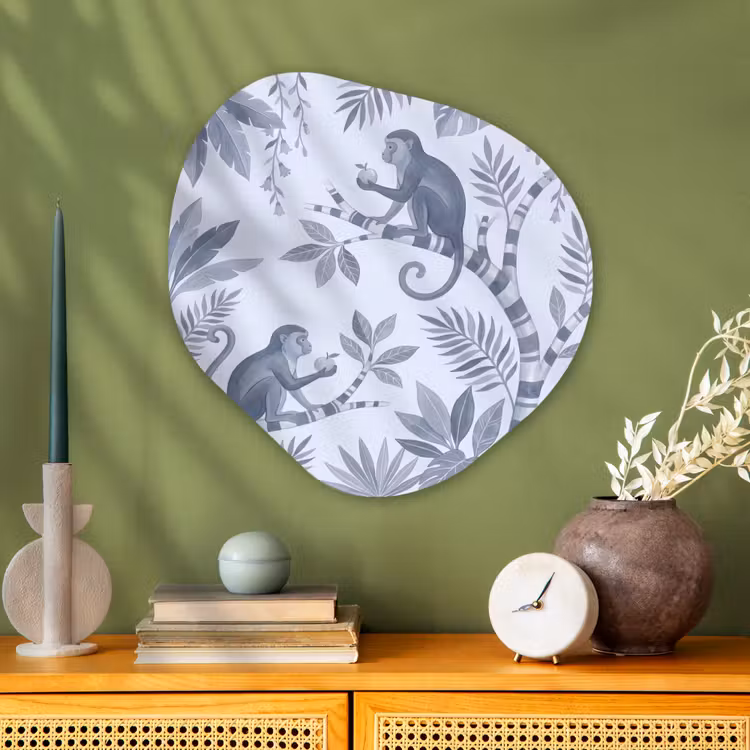 Aap - Boom - Bladeren - Jungle - Illustratie Wandcirkel Organisch Aluminium middel -sfeer2