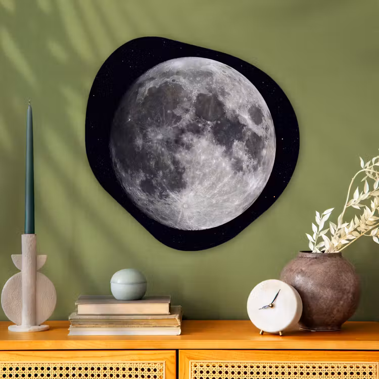 Organic painting - Aluminum -. Moon - Stars - Space - Maan - Sterren - Ruimte Wandcirkel Organisch Aluminium middel