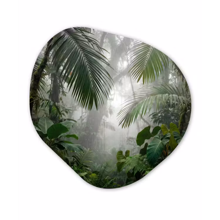 Natuur - Jungle - Mist - Tropisch - Groen Wandcirkel Organisch Aluminium middel -3d