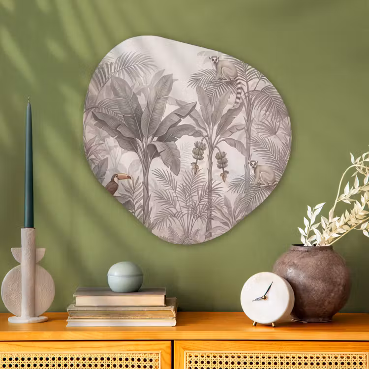 Natuur - Jungle - Ringstaartmaki - Bruin Wandcirkel Organisch Aluminium middel -sfeer2