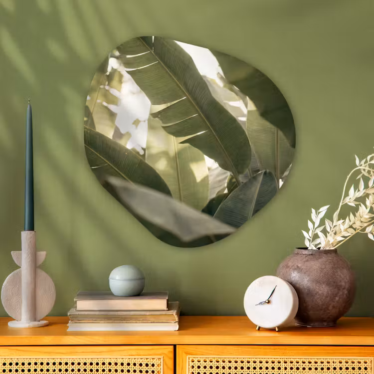 Natuur - Bladeren - Groen - Tropisch - Detail Wandcirkel Organisch Aluminium middel -sfeer2