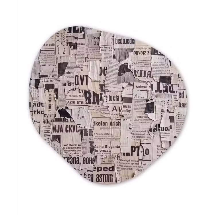 Krant - Gescheurd - Textuur - Abstract - Zwart-wit Wandcirkel Organisch Aluminium middel -3d