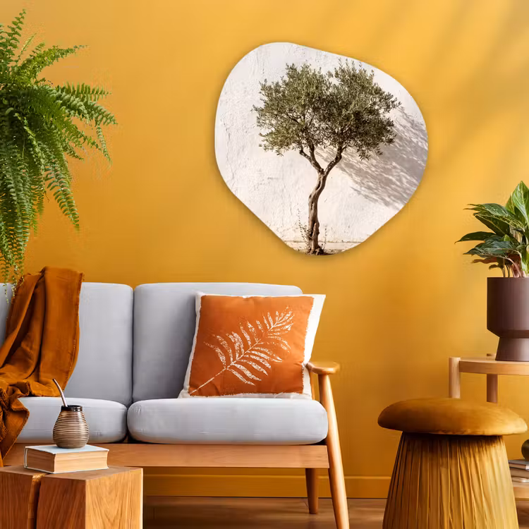 Organic painting - Aluminum -. Olive Tree - Wall - White - Olijfboom - muur - wit Wandcirkel Organisch Aluminium middel