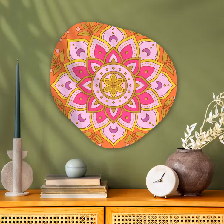 Patroon - Bloemmotief - Decoratie - Abstract - Roze Wandcirkel Organisch Aluminium middel -sfeer2