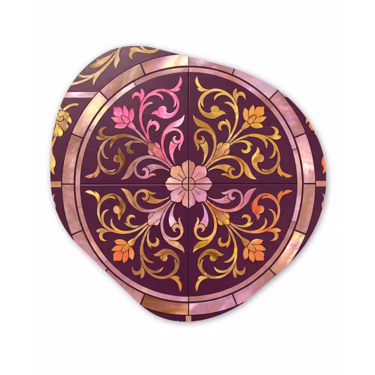 Patroon - Floraal - Oosters - Paars - Goud Wandcirkel Organisch Aluminium middel -3d