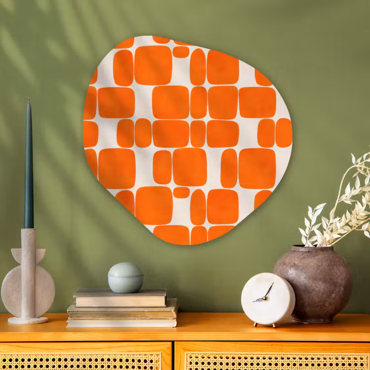 Patroon - Retro - Oranje Wandcirkel Organisch Aluminium middel 851 -sfeer2