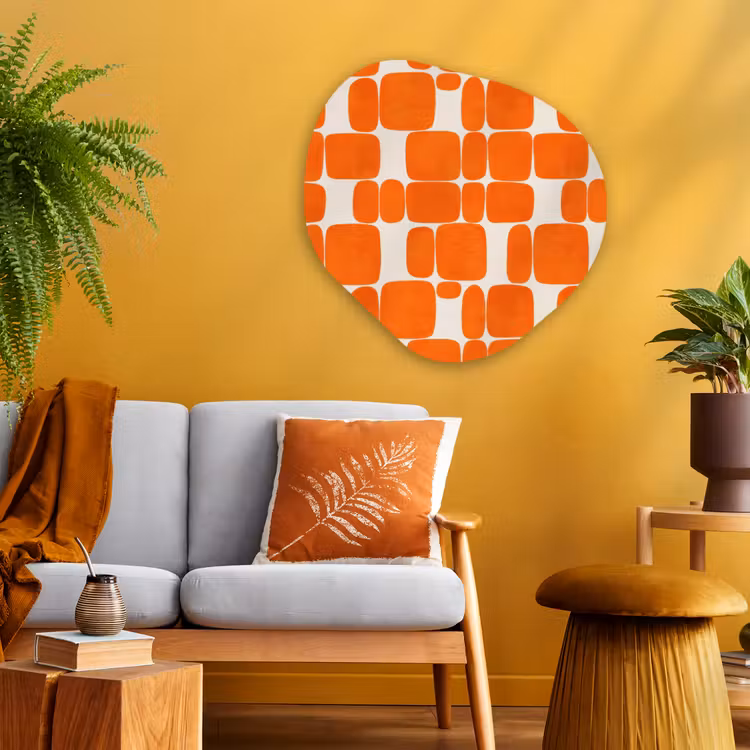 Patroon - Retro - Oranje Wandcirkel Organisch Aluminium middel 851 -sfeer4