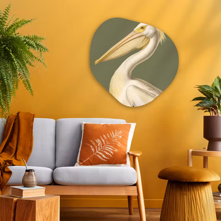 Pelikaan - Wit - Vogel - Klassiek - Natuur Wandcirkel Organisch Aluminium middel -sfeer4