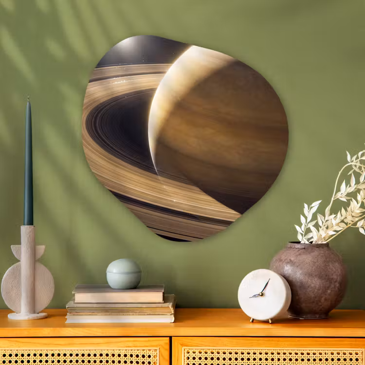 Organic painting - Aluminum -. Planet - Rings - Space - Planeet - Ringen - Ruimte Wandcirkel Organisch Aluminium middel