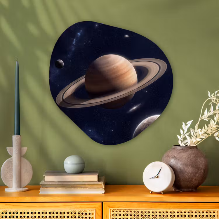 Planeten - Saturnus - Ruimte Wandcirkel Organisch Aluminium middel -sfeer2