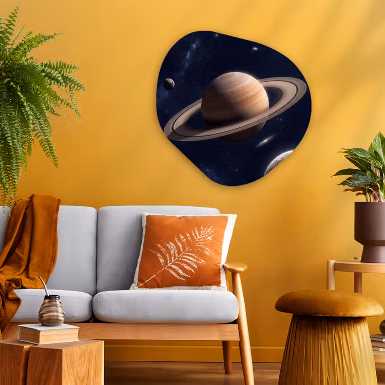 Planeten - Saturnus - Ruimte Wandcirkel Organisch Aluminium middel -sfeer4