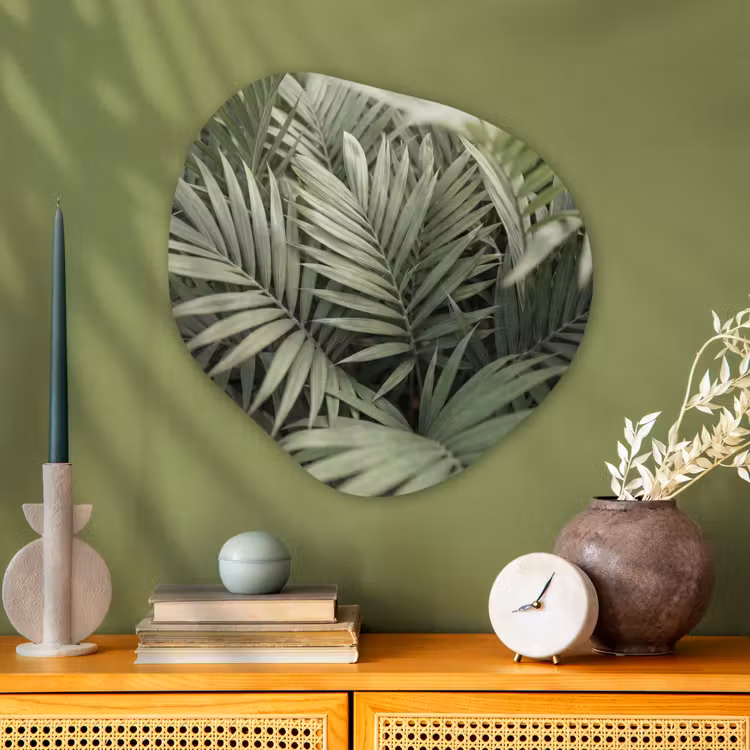 Plant - Palmbladeren - Natuur - Groen Wandcirkel Organisch Aluminium middel -sfeer2