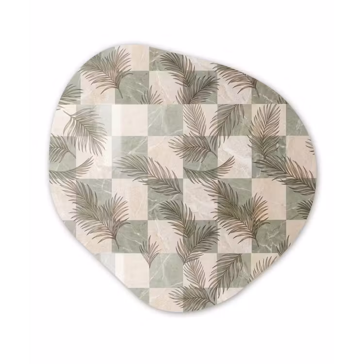 Planten - Bladeren - Marmer - Modern - Groen Wandcirkel Organisch Aluminium middel -3d