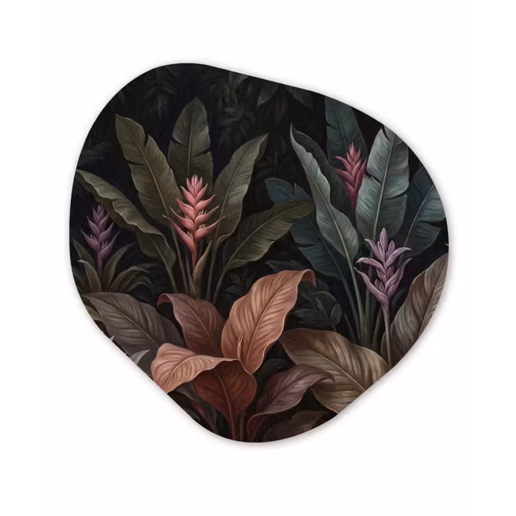 Planten - Tropisch - Jungle - Donker - Natuur Wandcirkel Organisch Aluminium middel -3d