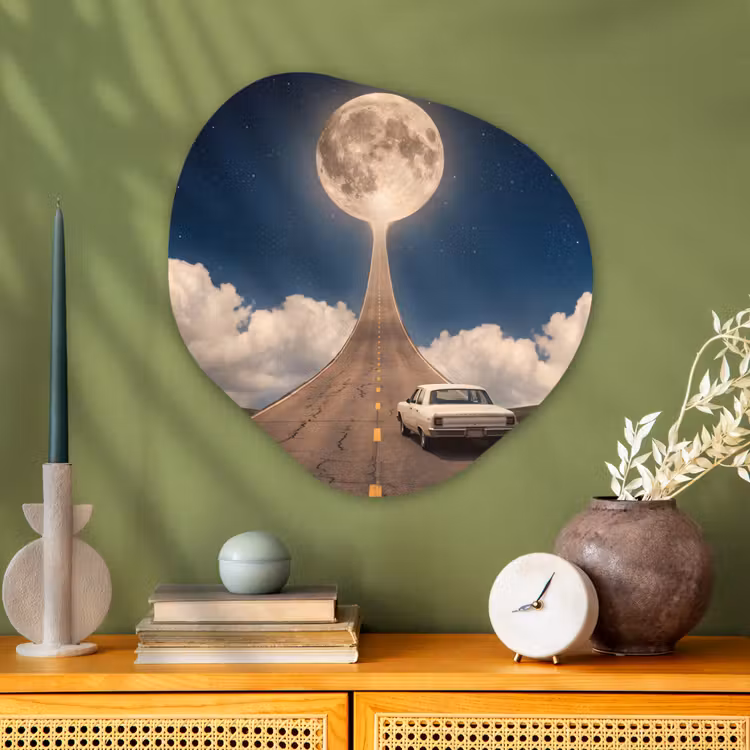 Organic painting - Aluminum -. Road - Moon - Night - Weg - Maan - Nacht Wandcirkel Organisch Aluminium middel