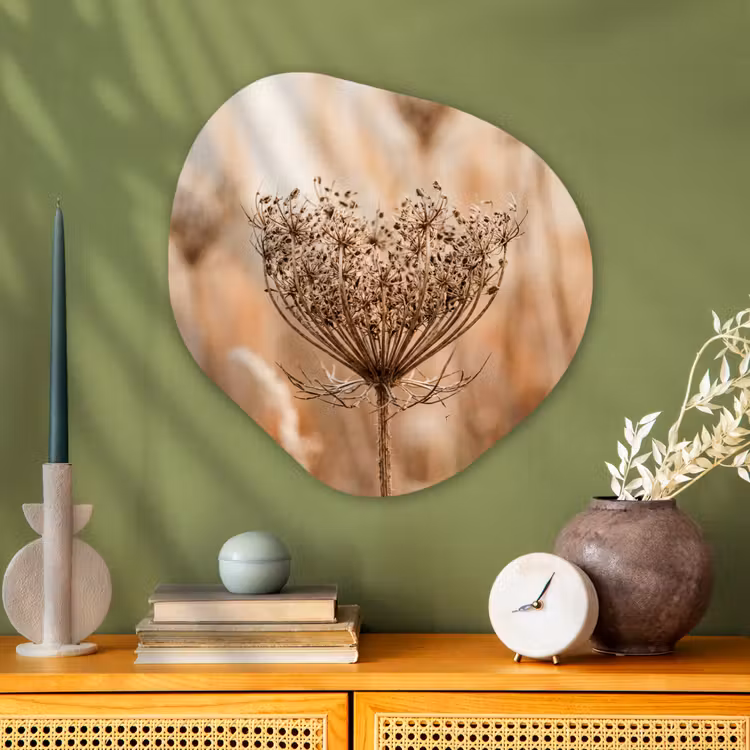 Schermbloem - Droogbloem - Winter - Beige - Minimalistisch Wandcirkel Organisch Aluminium middel -sfeer2