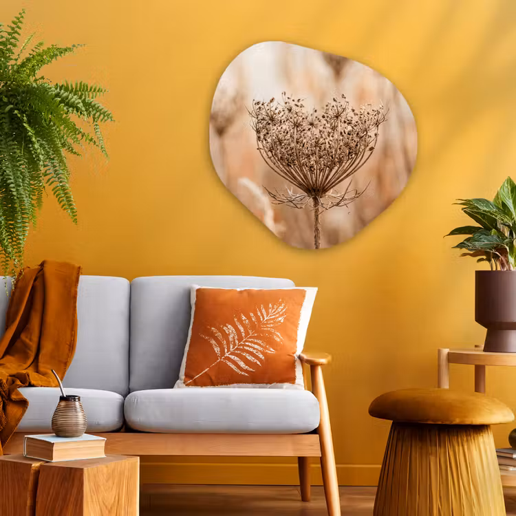 Schermbloem - Droogbloem - Winter - Beige - Minimalistisch Wandcirkel Organisch Aluminium middel -sfeer4