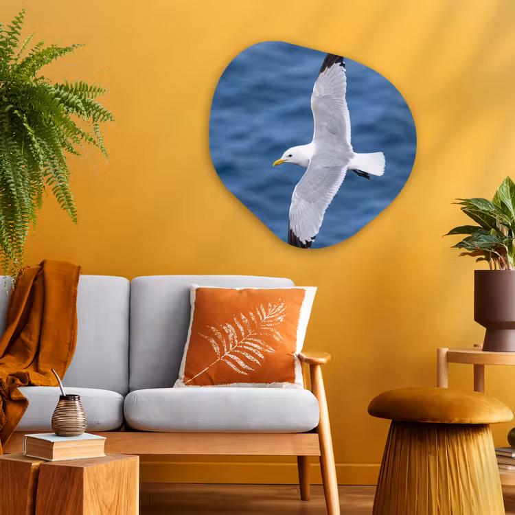 Zeemeeuw - Oceaan - Blauw Wandcirkel Organisch Aluminium middel -sfeer4