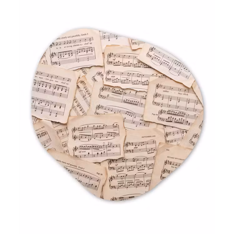 Bladmuziek - Oud - Noten - Vintage - Beige Wandcirkel Organisch Aluminium middel -3d