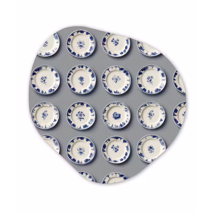 Borden - Bloemen - Blauw - Wit Wandcirkel Organisch Aluminium middel 851 -3d