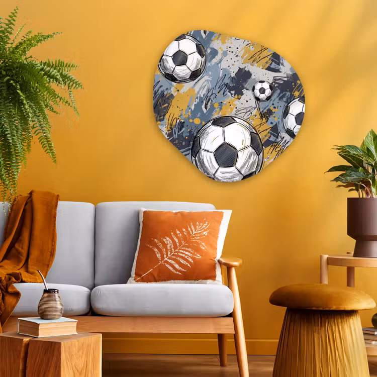 Voetbal - Abstract - Sport - Kleurrijk Wandcirkel Organisch Aluminium middel -sfeer4