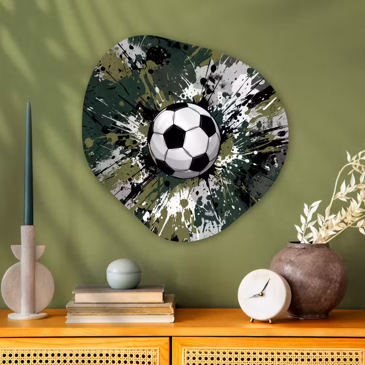 Voetbal - Verf - Spetters - Groen Wandcirkel Organisch Aluminium middel -sfeer2