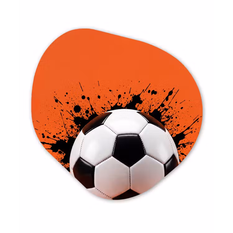 Voetbal - Verf - Sport - Oranje Wandcirkel Organisch Aluminium middel -3d